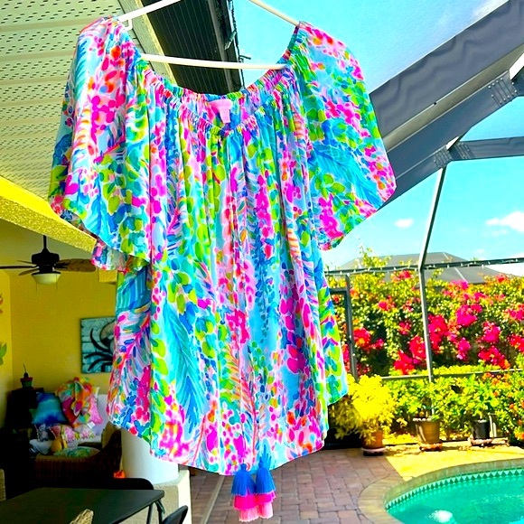 Lilly Pulitzer Catch The Wave Off The Shoulder Sain Top - Picture 3 of 12